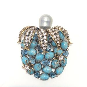 IRADJ MOINI Vintage Large Turquoise Berry Brooch Pin Costume Designer Jewelry